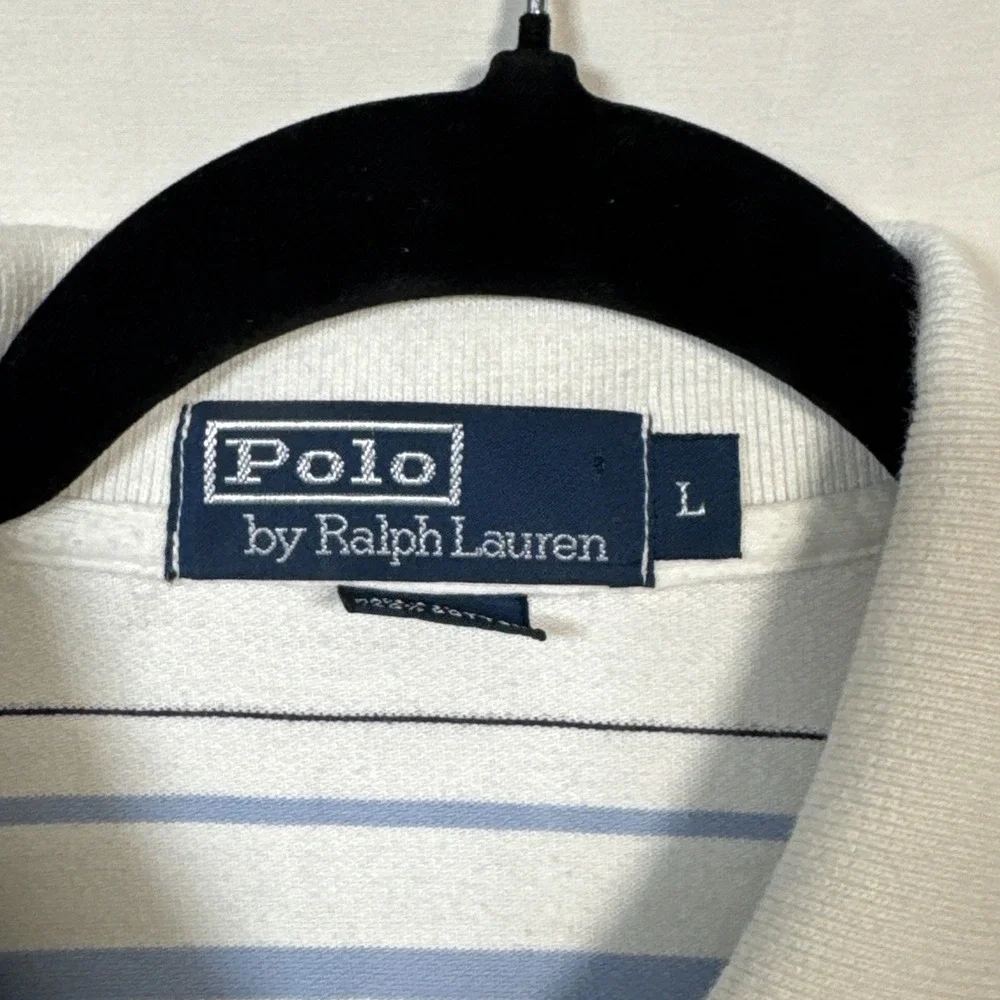 VTG Polo Ralph Lauren  Adult Large White  Blue Stripes  Short Sleeve Shirt Rugby
